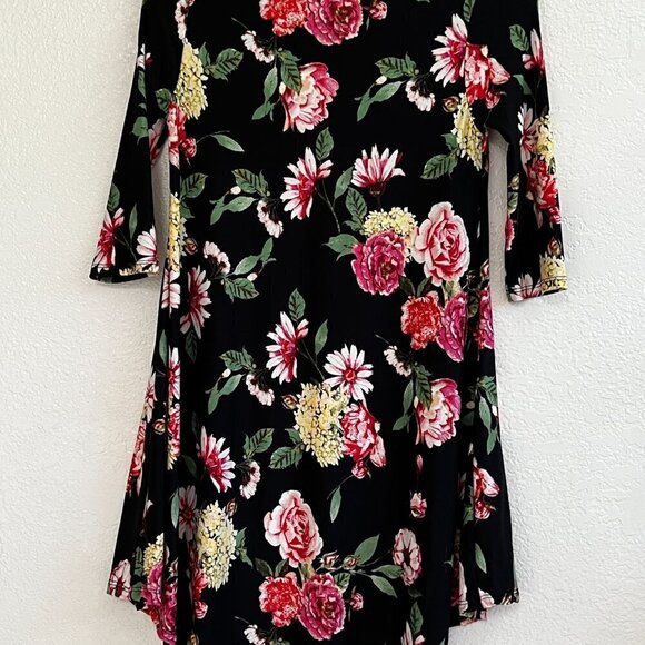 Betsy Red Couture Black w Large Floral Print A Line Stretch Pockets Size S - Picture 3 of 6